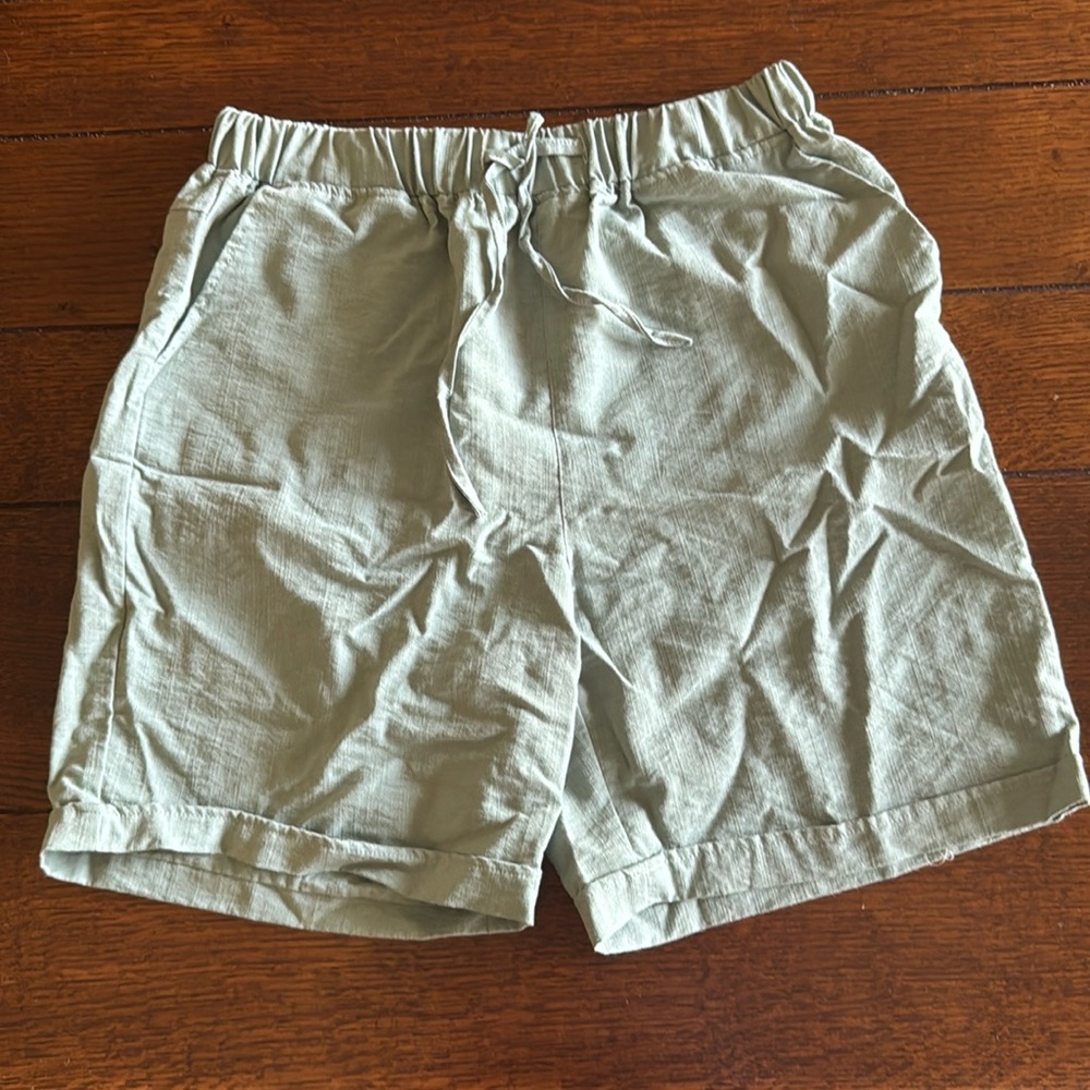 Green Flat Front Casual Shorts